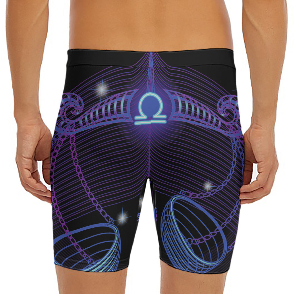 Dark Libra Zodiac Sign Print Men's Long Boxer Briefs