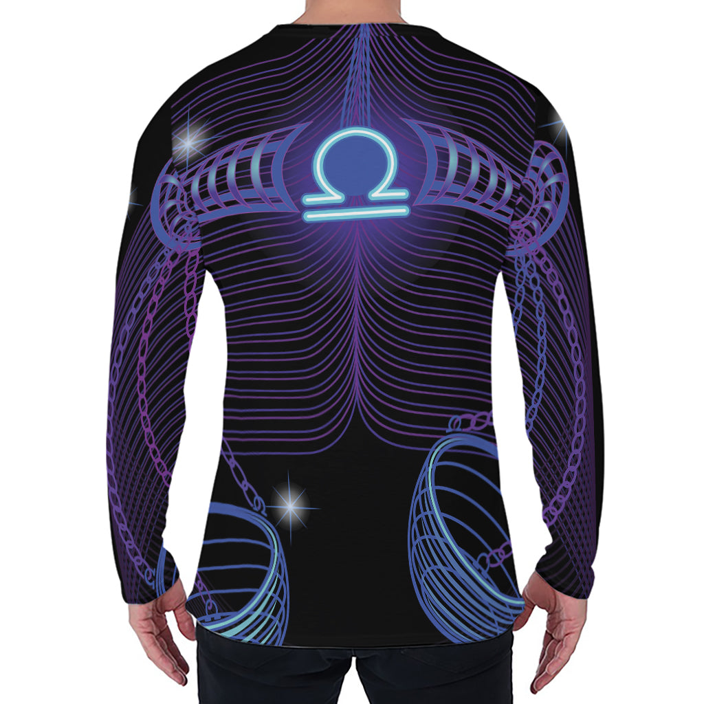 Dark Libra Zodiac Sign Print Men's Long Sleeve T-Shirt