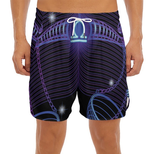 Dark Libra Zodiac Sign Print Men's Split Running Shorts