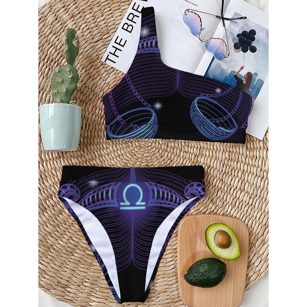 Dark Libra Zodiac Sign Print One Shoulder Bikini Top