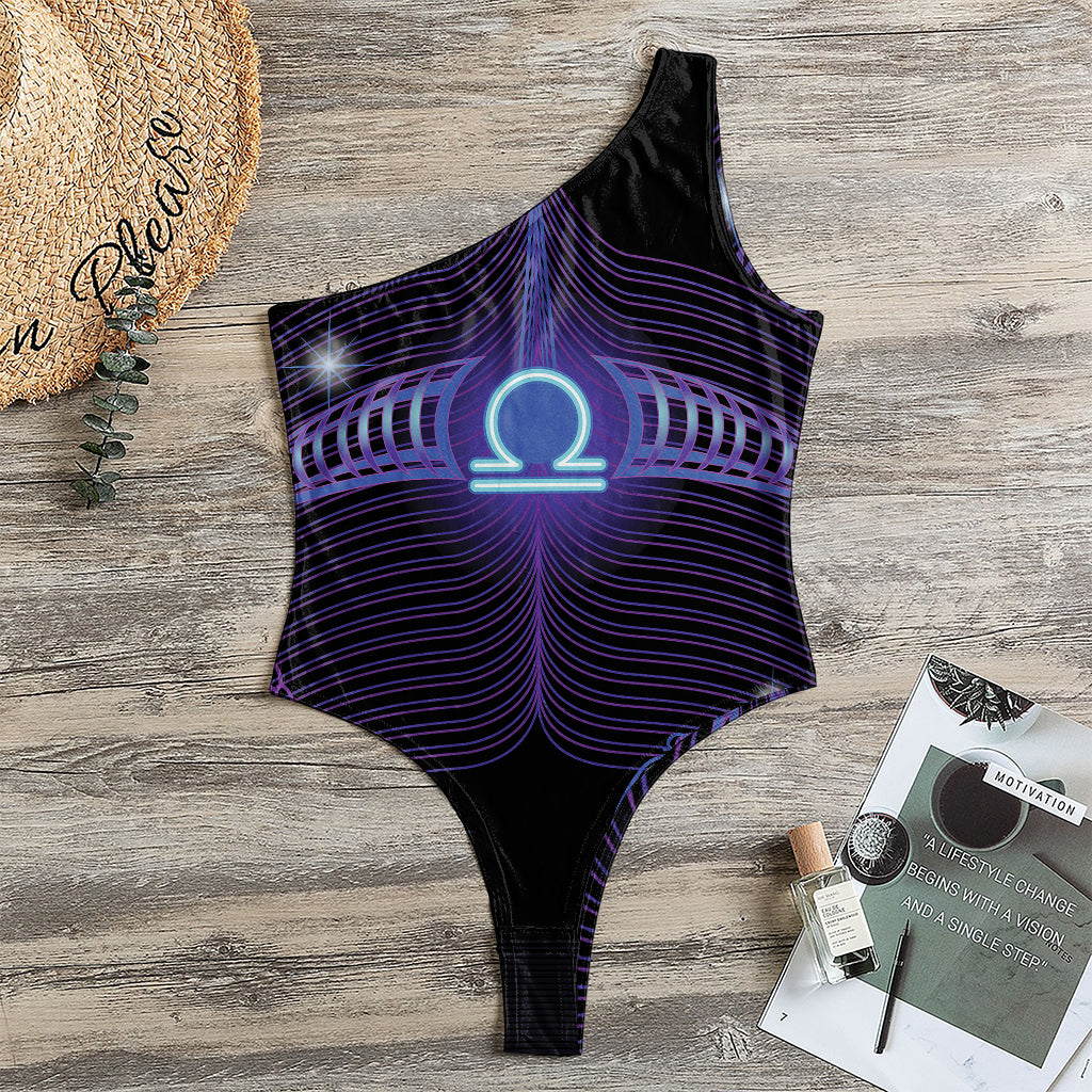 Dark Libra Zodiac Sign Print One Shoulder Bodysuit