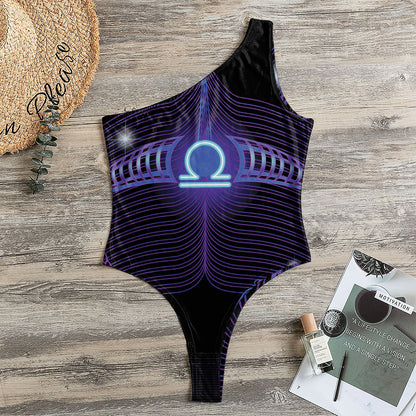 Dark Libra Zodiac Sign Print One Shoulder Bodysuit