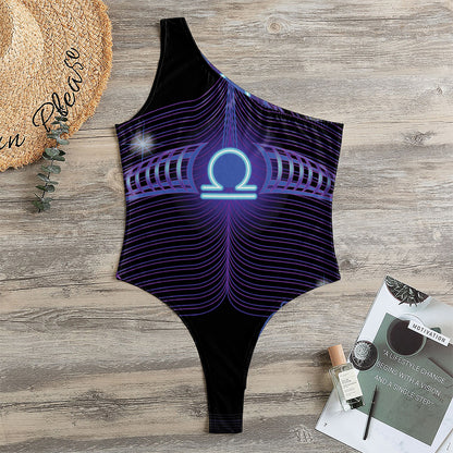 Dark Libra Zodiac Sign Print One Shoulder Bodysuit