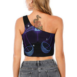 Dark Libra Zodiac Sign Print One Shoulder Crop Top