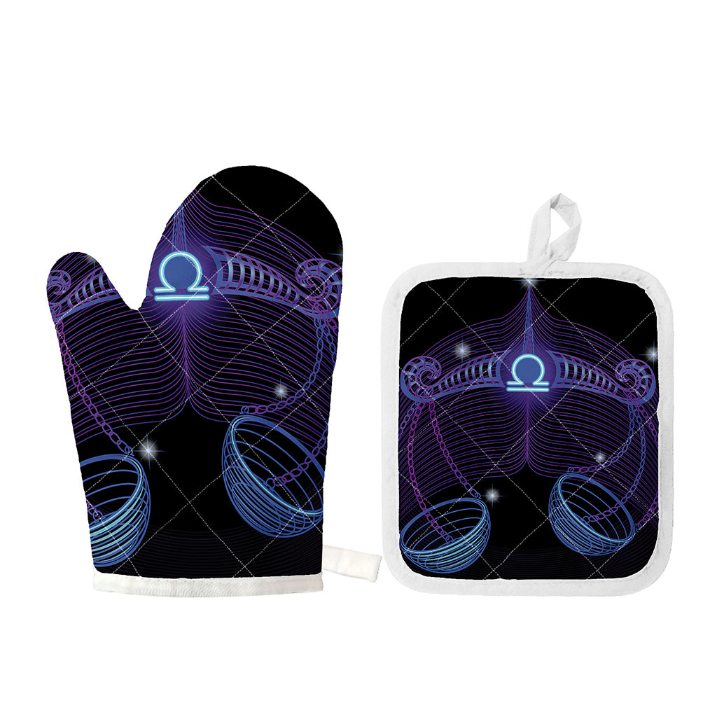 Dark Libra Zodiac Sign Print Oven Mitt And Pot Holder Set
