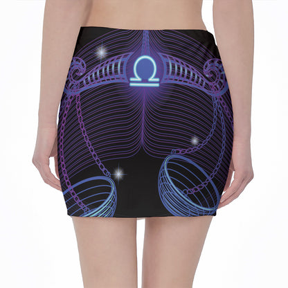 Dark Libra Zodiac Sign Print Pencil Mini Skirt