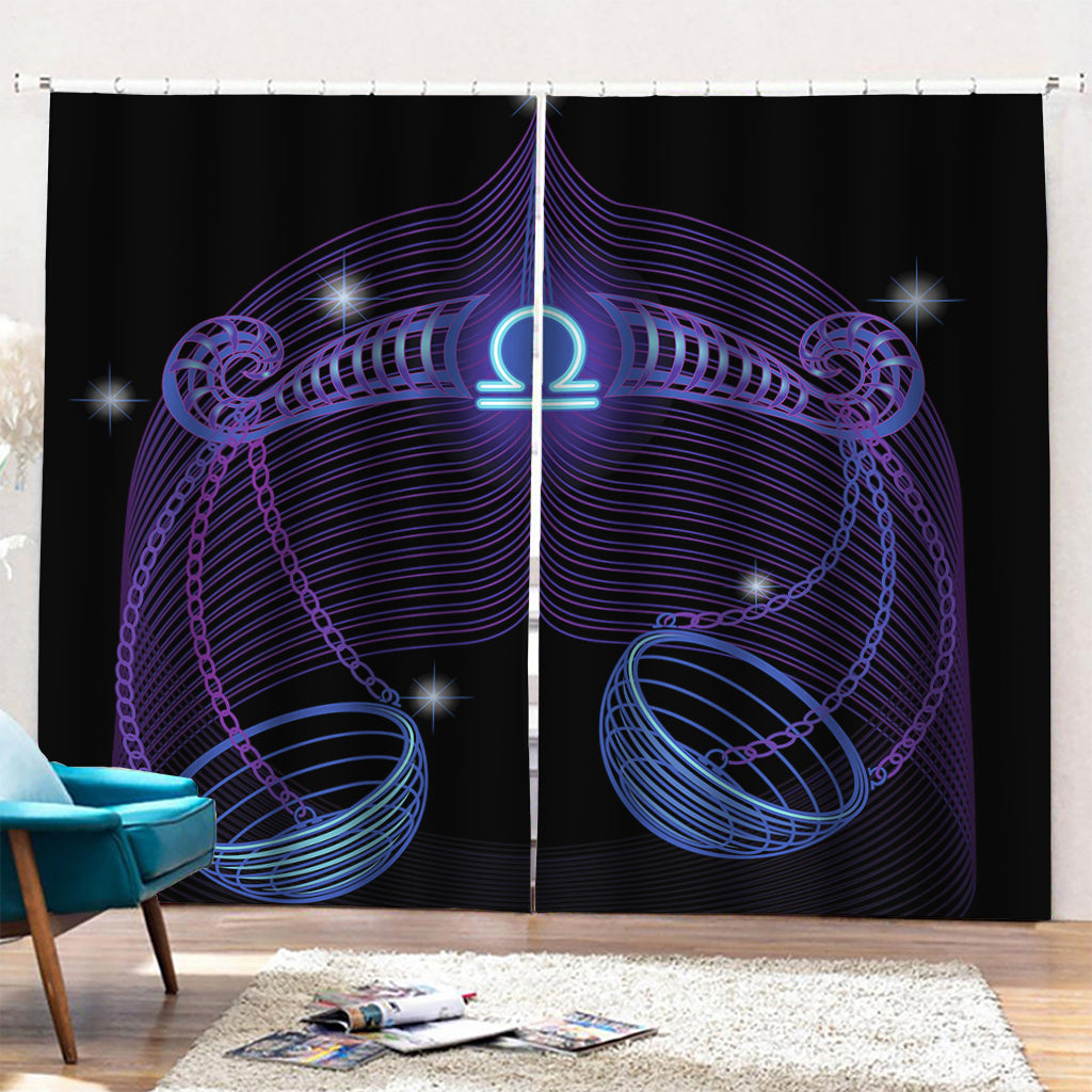 Dark Libra Zodiac Sign Print Pencil Pleat Curtains