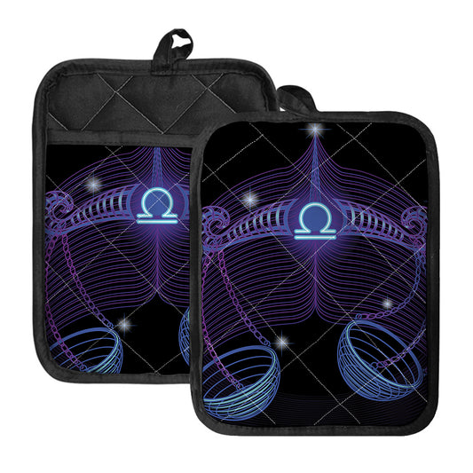 Dark Libra Zodiac Sign Print Pot Holders With Pocket