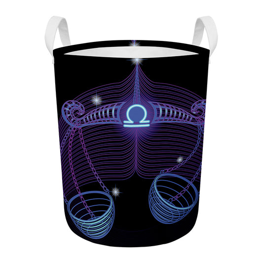 Dark Libra Zodiac Sign Print Round Laundry Basket