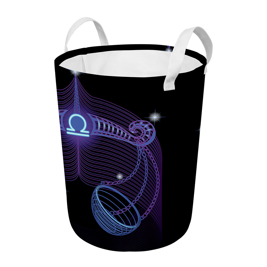 Dark Libra Zodiac Sign Print Round Laundry Basket
