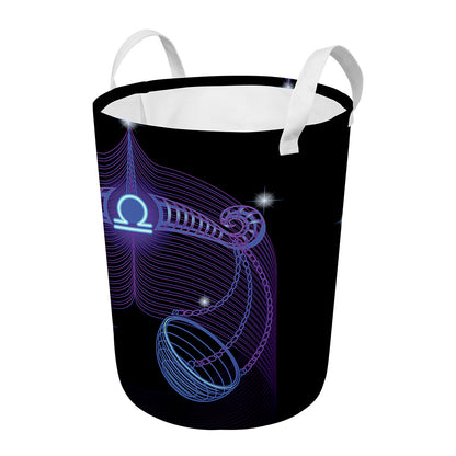 Dark Libra Zodiac Sign Print Round Laundry Basket