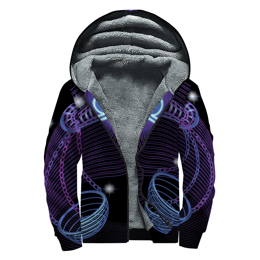 Dark Libra Zodiac Sign Print Sherpa Lined Zip Up Hoodie
