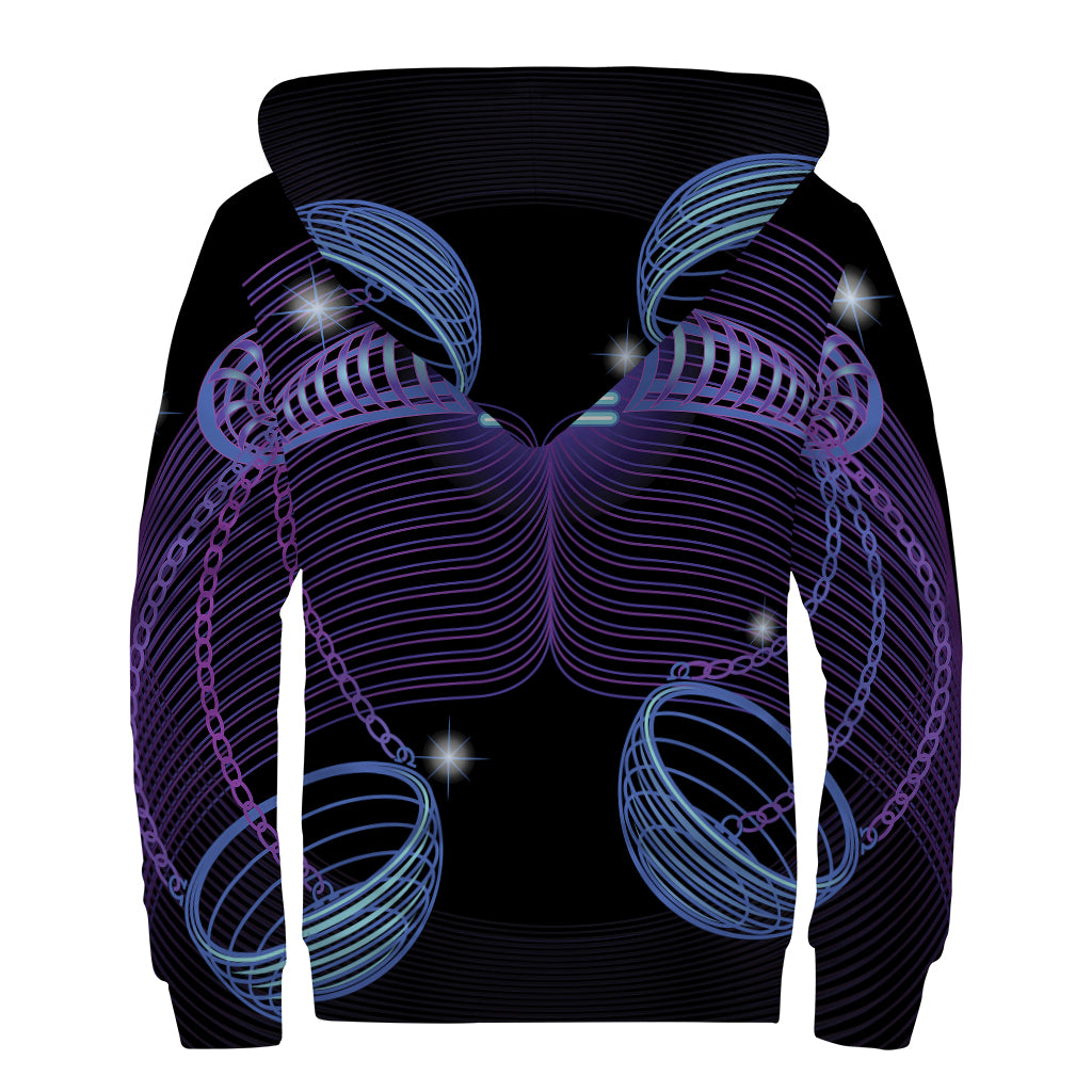 Dark Libra Zodiac Sign Print Sherpa Lined Zip Up Hoodie