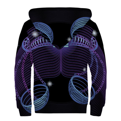Dark Libra Zodiac Sign Print Sherpa Lined Zip Up Hoodie
