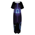 Dark Libra Zodiac Sign Print Short Sleeve Long Nightdress