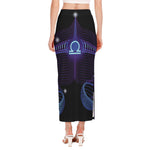 Dark Libra Zodiac Sign Print Side Slit Maxi Skirt