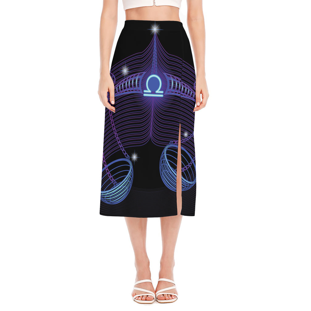 Dark Libra Zodiac Sign Print Side Slit Midi Skirt