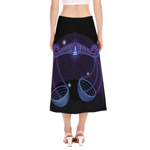 Dark Libra Zodiac Sign Print Side Slit Midi Skirt