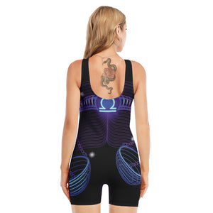 Dark Libra Zodiac Sign Print Sleeveless One Piece Swimsuit