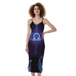 Dark Libra Zodiac Sign Print Slim Fit Midi Cami Dress
