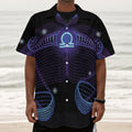 Dark Libra Zodiac Sign Print Textured Short Sleeve Shirt