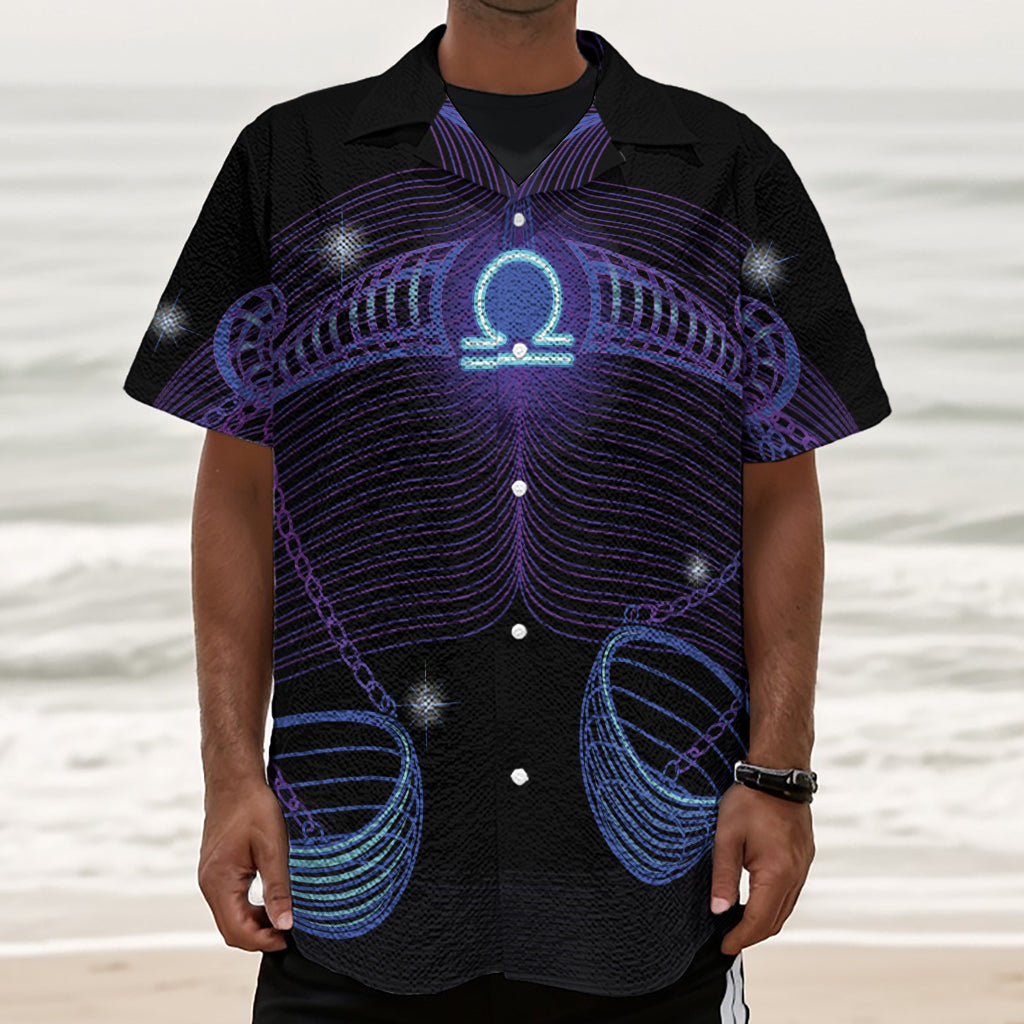 Dark Libra Zodiac Sign Print Textured Short Sleeve Shirt