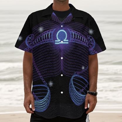 Dark Libra Zodiac Sign Print Textured Short Sleeve Shirt
