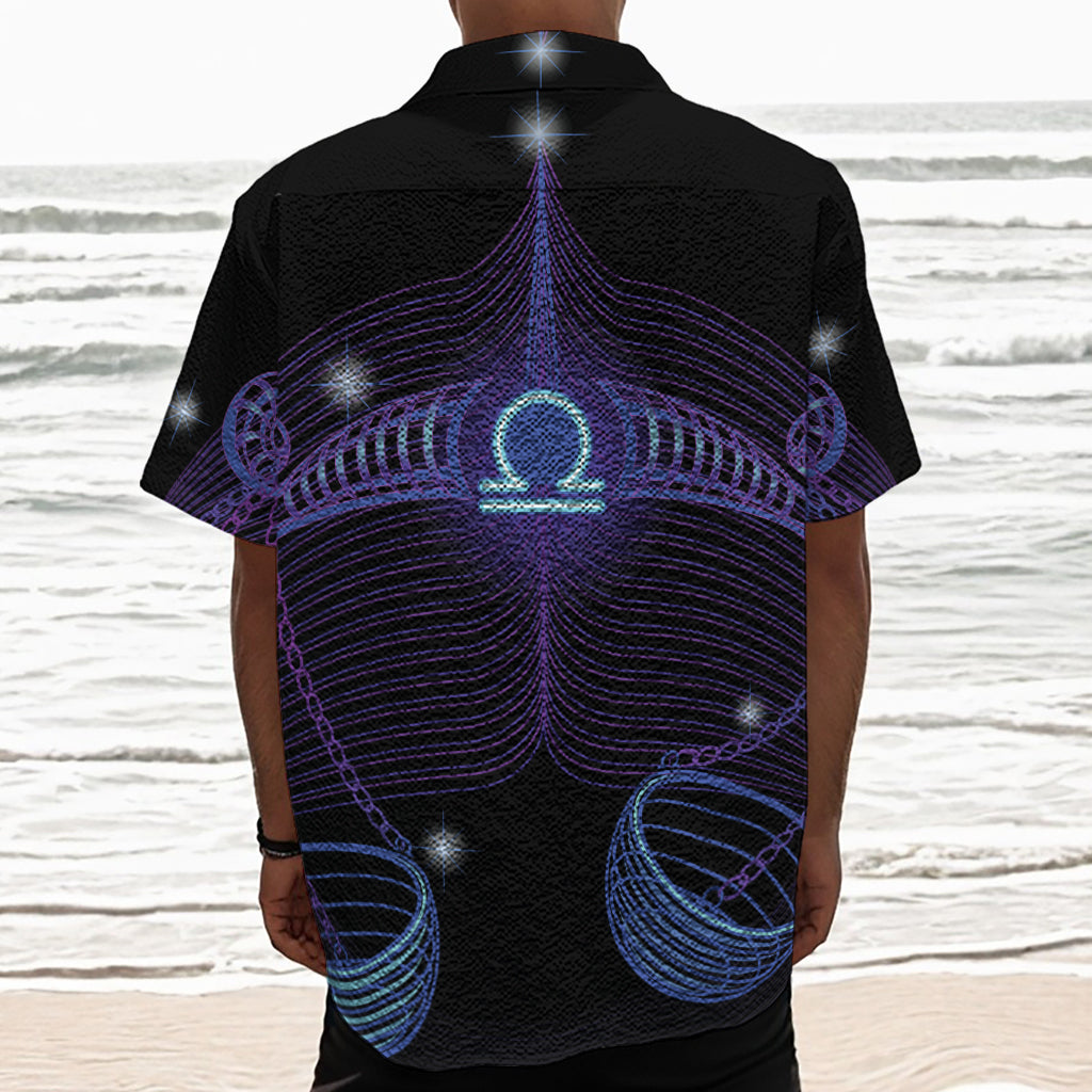 Dark Libra Zodiac Sign Print Textured Short Sleeve Shirt