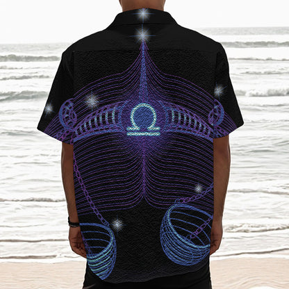Dark Libra Zodiac Sign Print Textured Short Sleeve Shirt