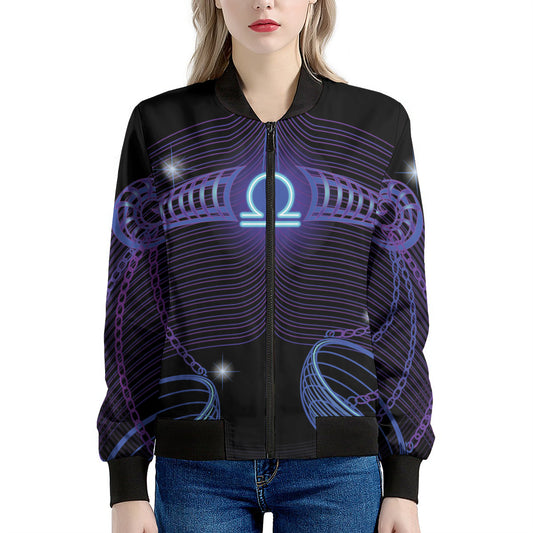 Dark Libra Zodiac Sign Print Women's Bomber Jacket