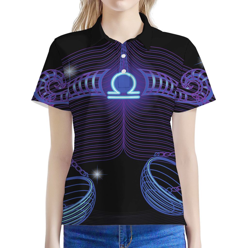 Dark Libra Zodiac Sign Print Women's Polo Shirt