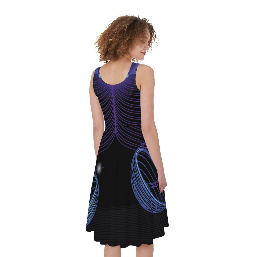 Dark Libra Zodiac Sign Print Women's Sleeveless Dress