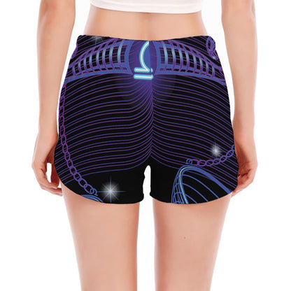 Dark Libra Zodiac Sign Print Women's Split Running Shorts