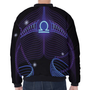 Dark Libra Zodiac Sign Print Zip Sleeve Bomber Jacket