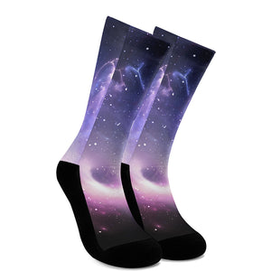 Dark Light Purple Galaxy Space Print Crew Socks