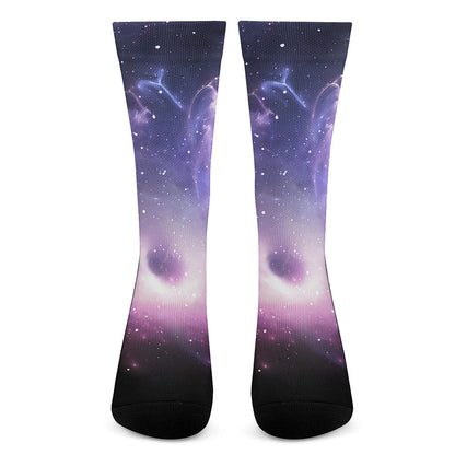Dark Light Purple Galaxy Space Print Crew Socks