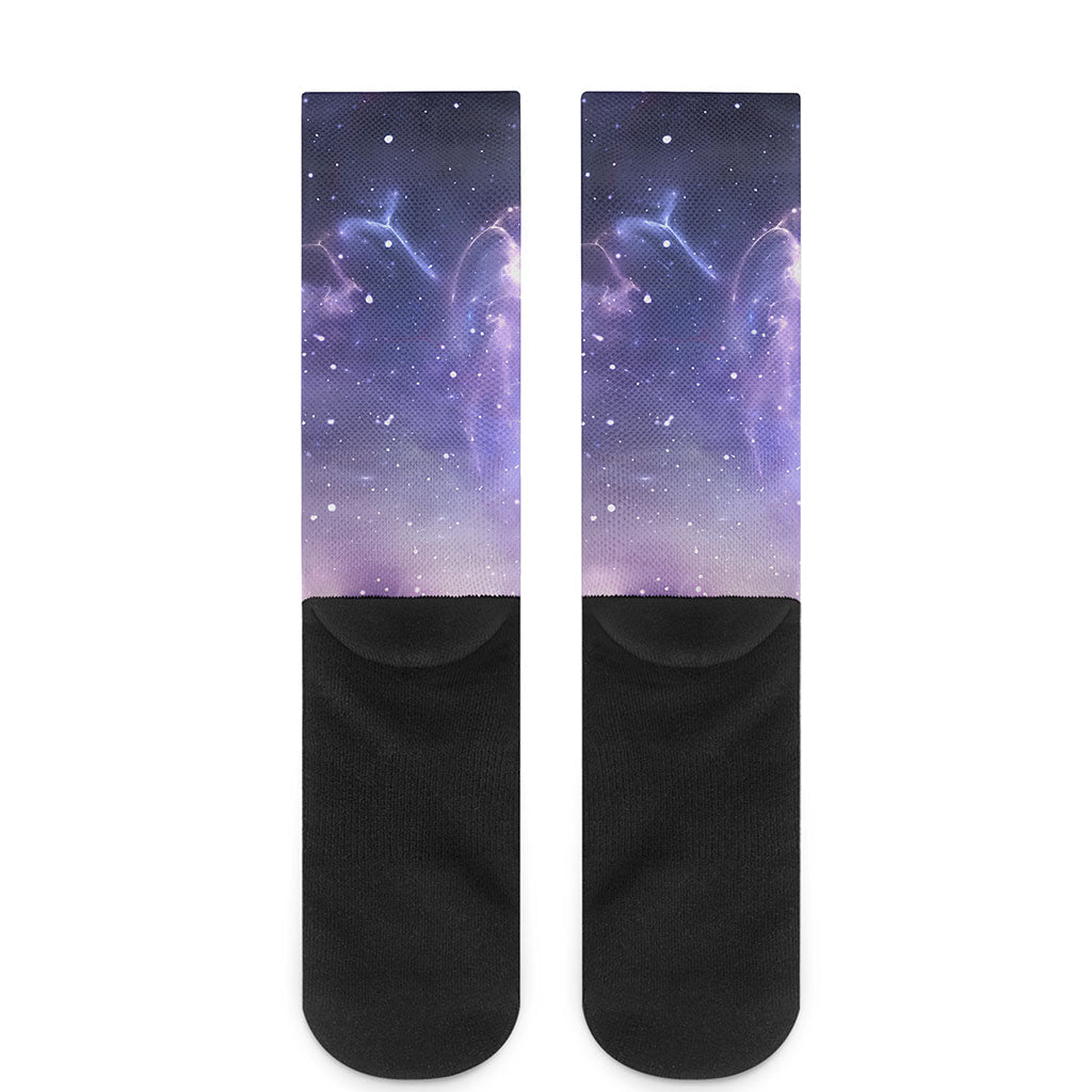 Dark Light Purple Galaxy Space Print Crew Socks