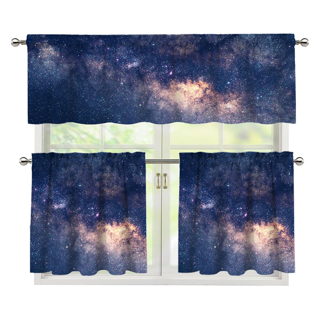 Dark Milky Way Galaxy Space Print 3 Piece Kitchen Curtains