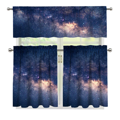 Dark Milky Way Galaxy Space Print 3 Piece Kitchen Curtains