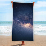 Dark Milky Way Galaxy Space Print Beach Towel