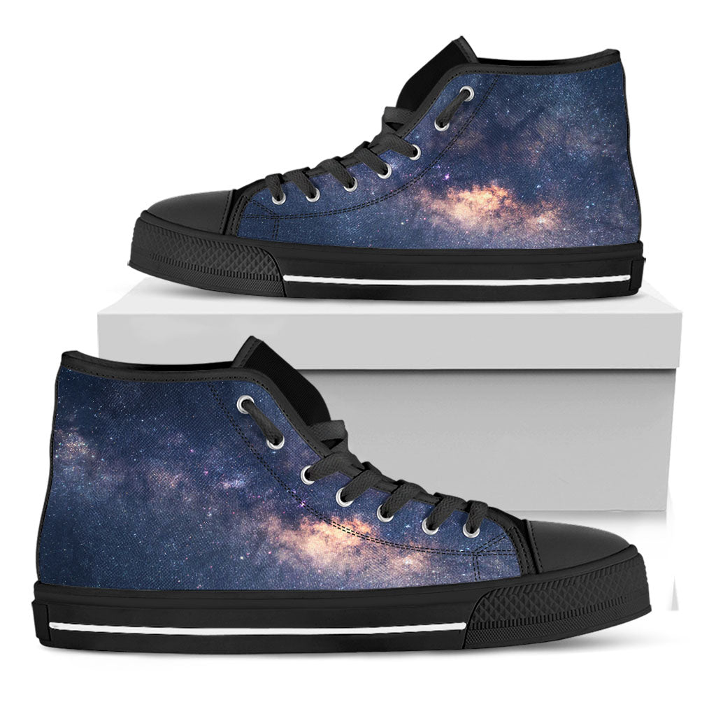 Dark Milky Way Galaxy Space Print Black High Top Sneakers