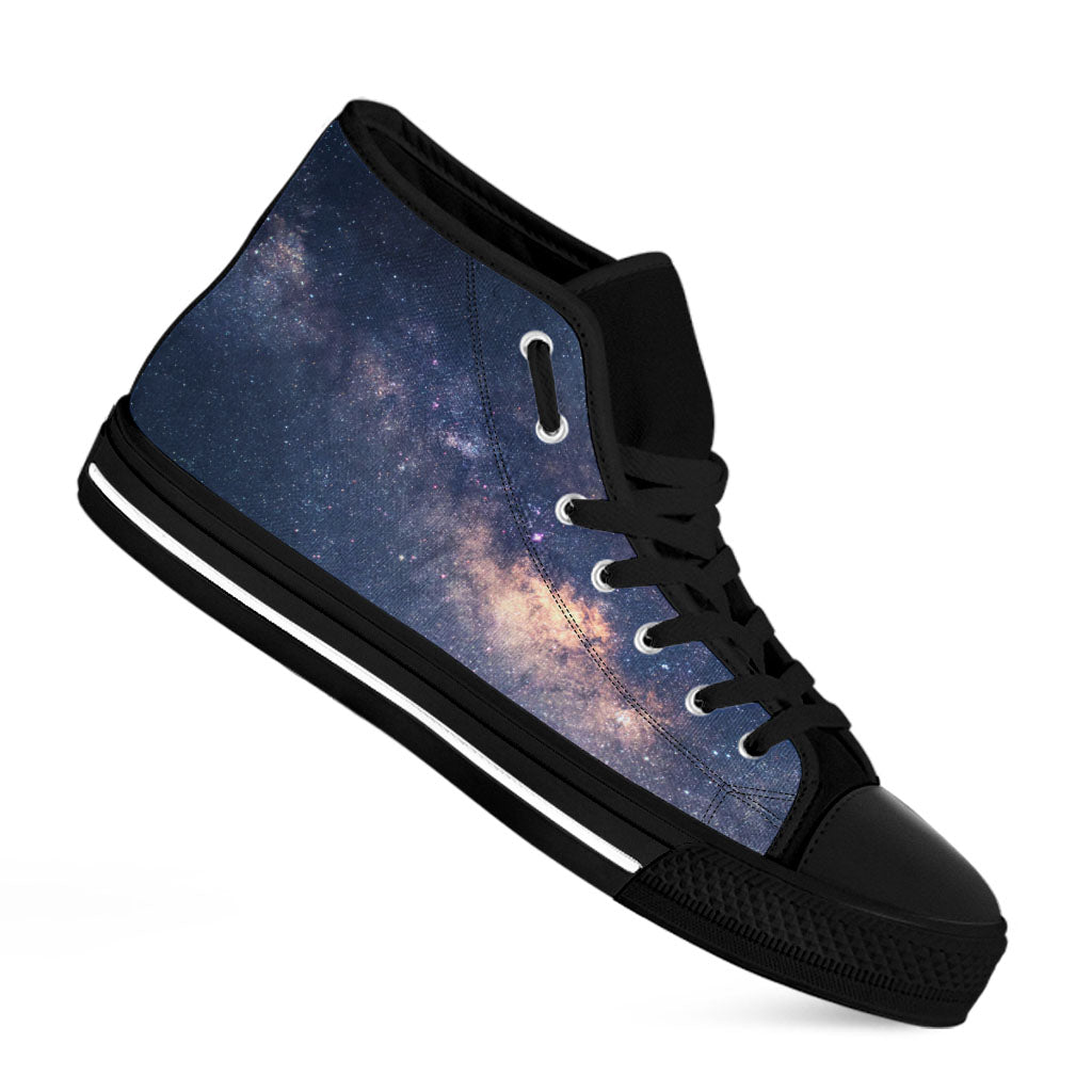 Dark Milky Way Galaxy Space Print Black High Top Sneakers
