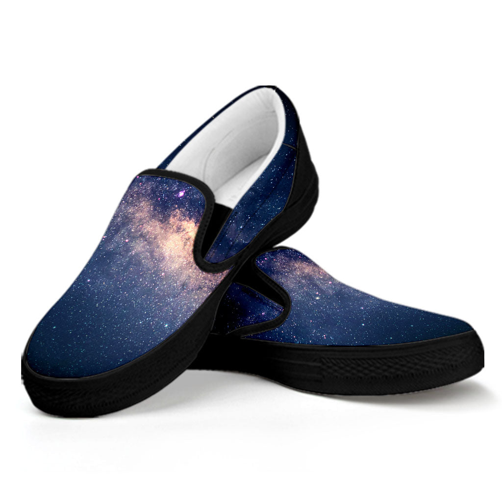 Dark Milky Way Galaxy Space Print Black Slip On Sneakers