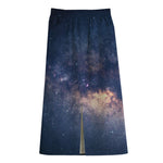 Dark Milky Way Galaxy Space Print Cotton Front Slit Maxi Skirt