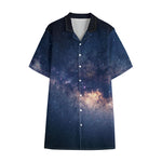 Dark Milky Way Galaxy Space Print Cotton Hawaiian Shirt
