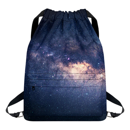 Dark Milky Way Galaxy Space Print Drawstring Backpack