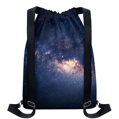 Dark Milky Way Galaxy Space Print Drawstring Backpack