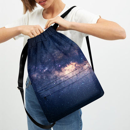 Dark Milky Way Galaxy Space Print Drawstring Backpack