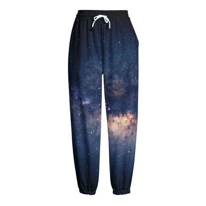 Dark Milky Way Galaxy Space Print Fleece Lined Knit Pants