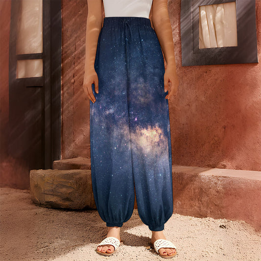 Dark Milky Way Galaxy Space Print Harem Pants